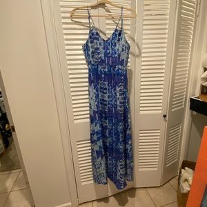 Parker long silk multi-blue dress